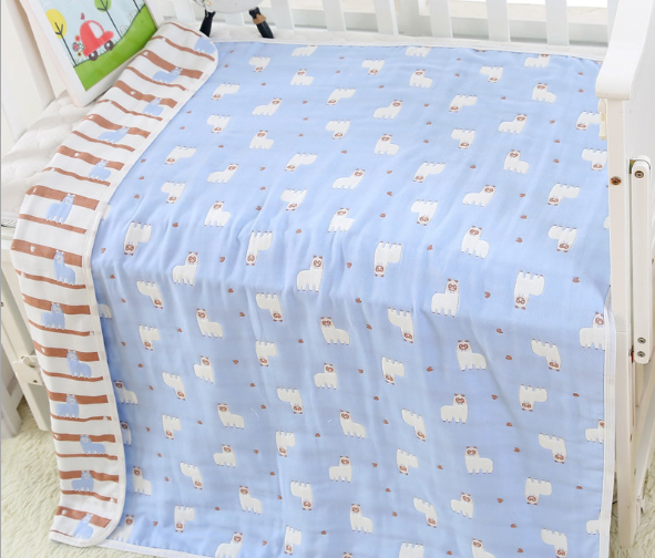 Pure Cotton 6-Layer Baby Bath Towel Blanket, 110cm